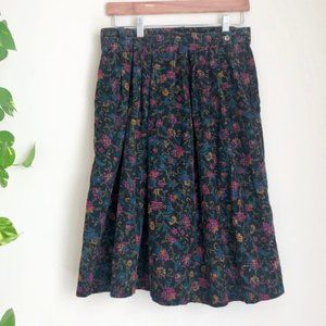 L.L. Bean Vintage Floral Black Corduroy Skirt